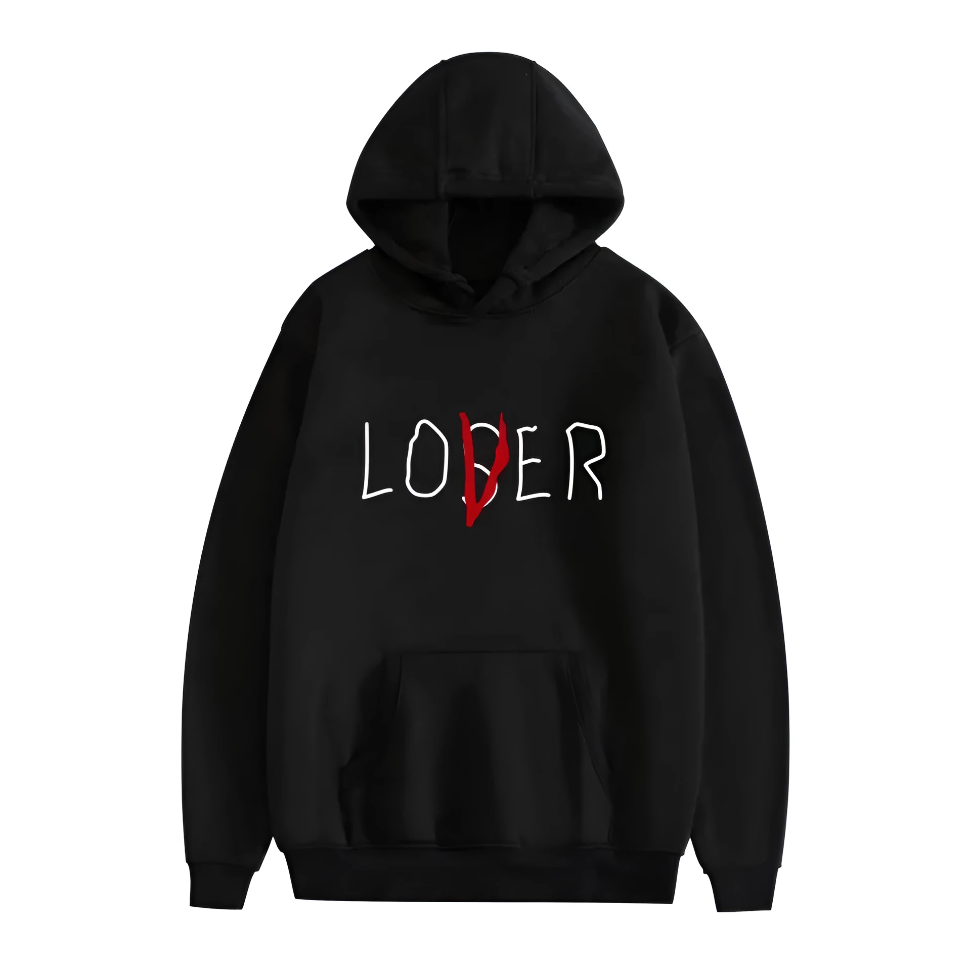 Cotton hooded sweater for men and women, long sleeve round neck loose fit, available in black grey navy blue pink red white, sizes XS to 4XL
