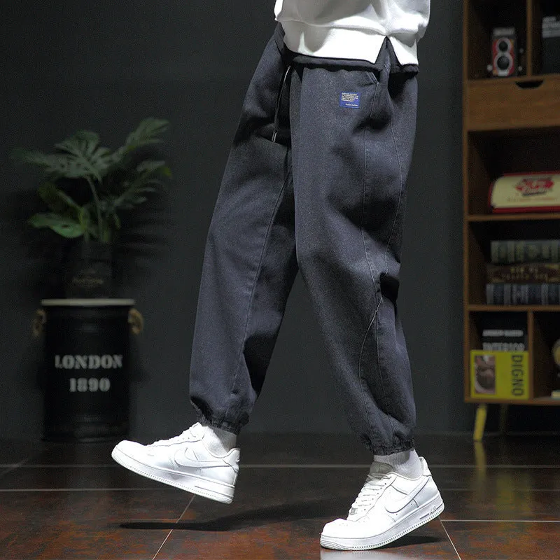 Oversized loose fitting jeans for men in dark grey, black, and blue cotton blend, mid-rise waist, sizes M to 8XL