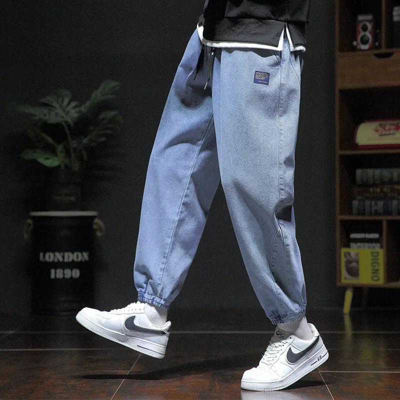 Oversized loose fitting jeans for men in dark grey, black, and blue cotton blend, mid-rise waist, sizes M to 8XL
