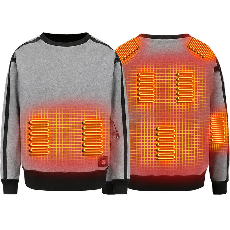 Unisex USB electric heated jacket in black with lumbar support, polyester fabric, for running sports