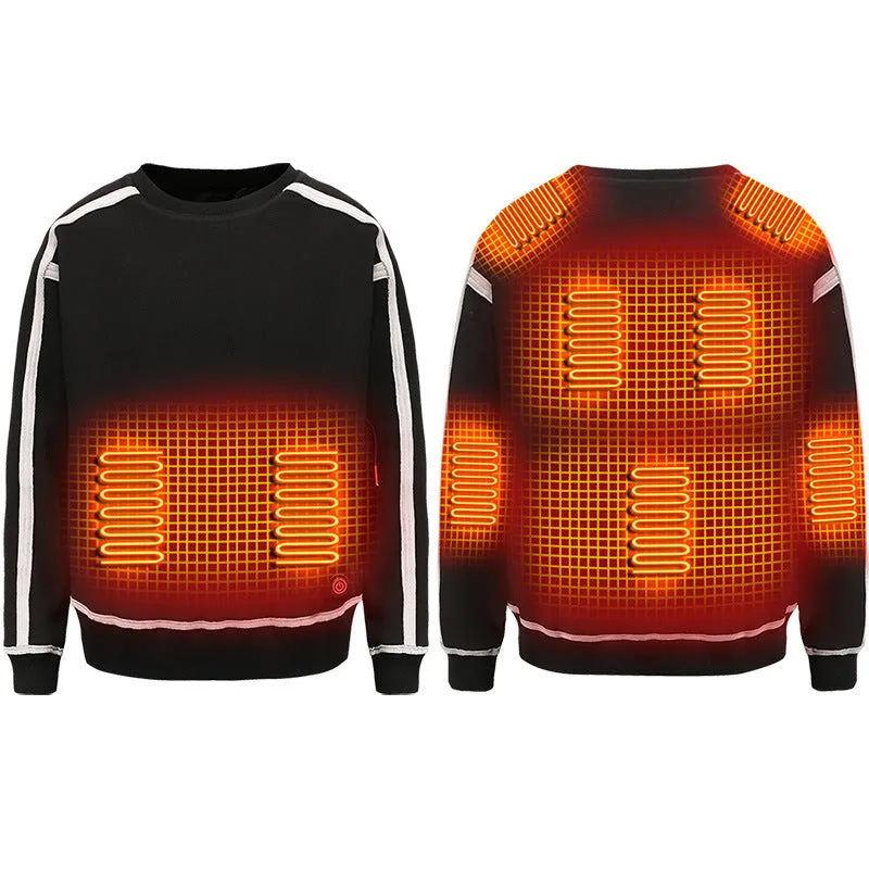 Unisex USB electric heated jacket in black with lumbar support, polyester fabric, for running sports