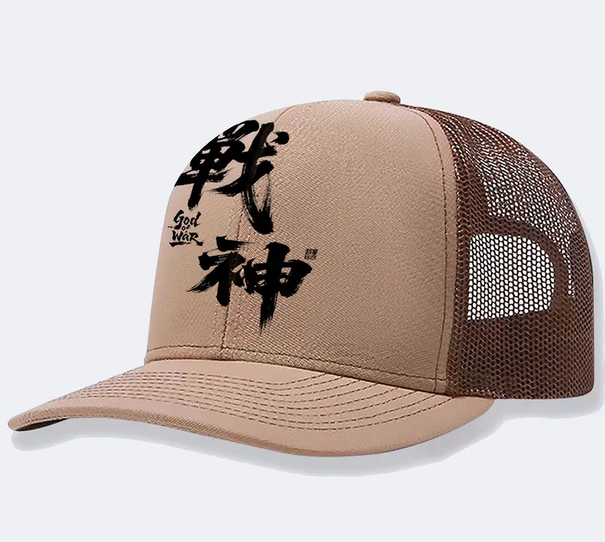 Men's polyester baseball cap shown in various colours including black, blue, and grey.