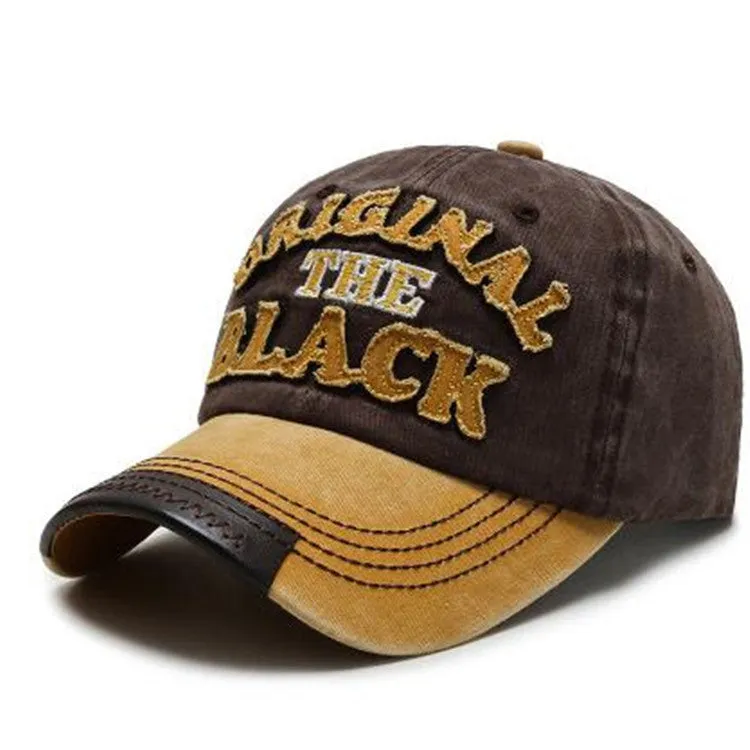 Men's cotton baseball cap with letter pattern, tapered crown, short brim, available in multiple colours