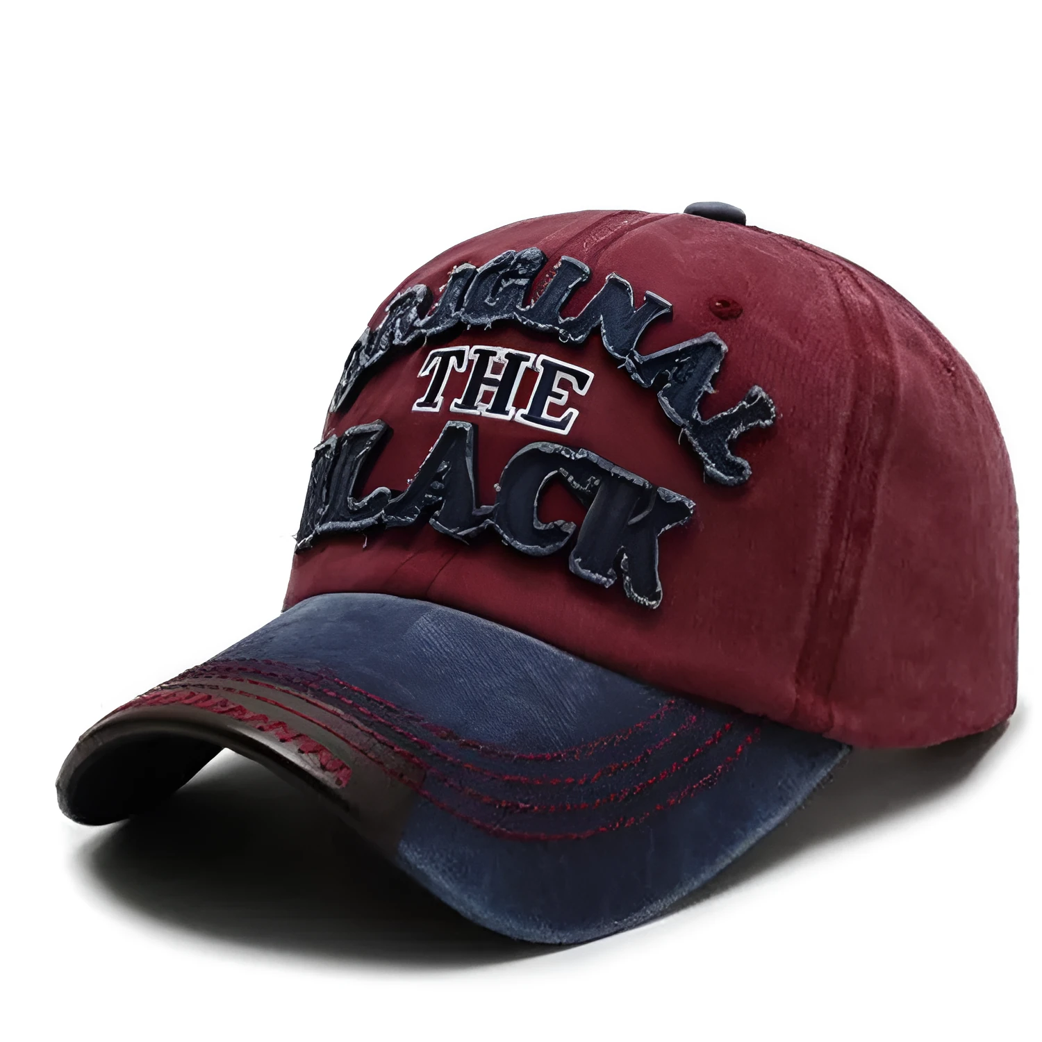 Men's cotton baseball cap with letter pattern, tapered crown, short brim, available in multiple colours