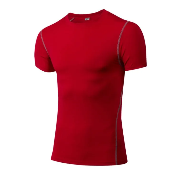 Men's cotton quick-dry sport shirt with four-needle six-wire stitching in black, close-fit design for workouts