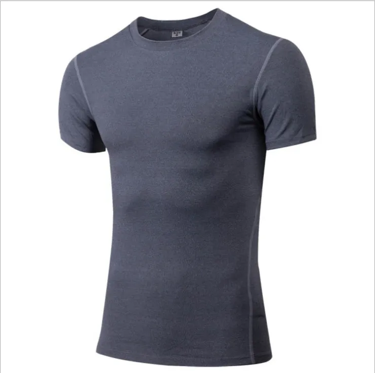 Men's cotton quick-dry sport shirt with four-needle six-wire stitching in black, close-fit design for workouts