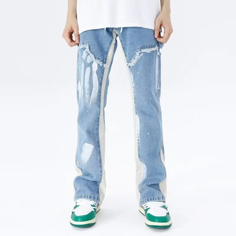 Men's high-waist straight leg denim jeans in blue from Fashion City autumn collection