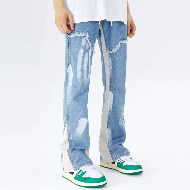 Men's high-waist straight leg denim jeans in blue from Fashion City autumn collection