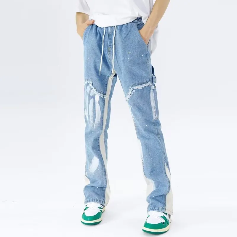 Men's high-waist straight leg denim jeans in blue from Fashion City autumn collection