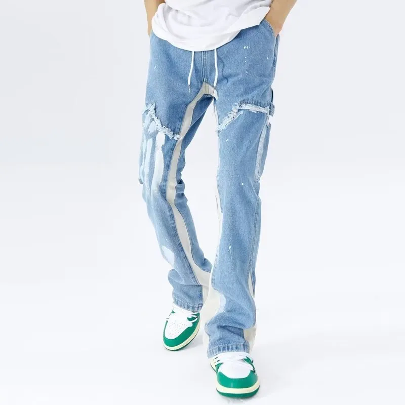Men's high-waist straight leg denim jeans in blue from Fashion City autumn collection