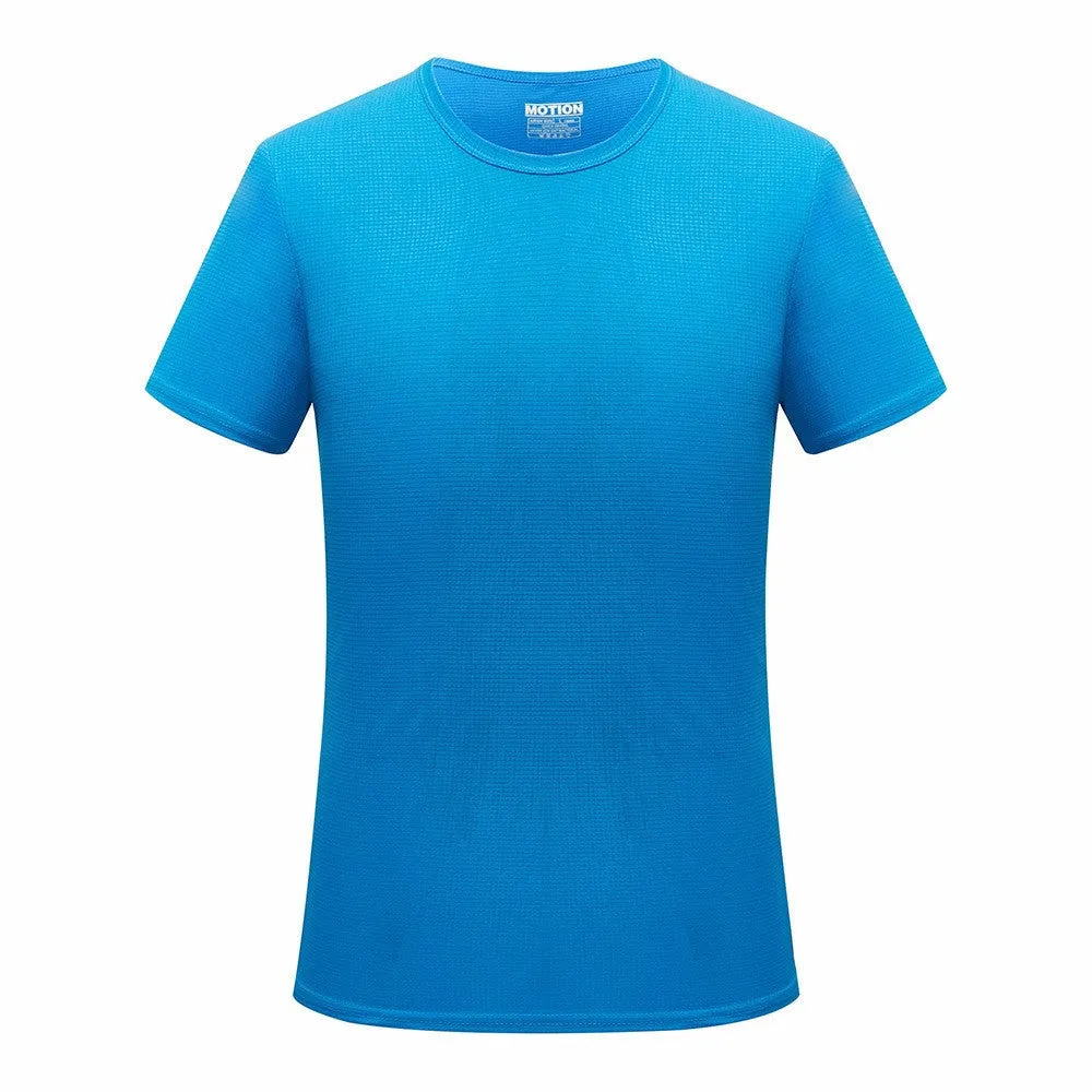 Men quick dry slim fit T-shirt short sleeve round neck solid colour running top