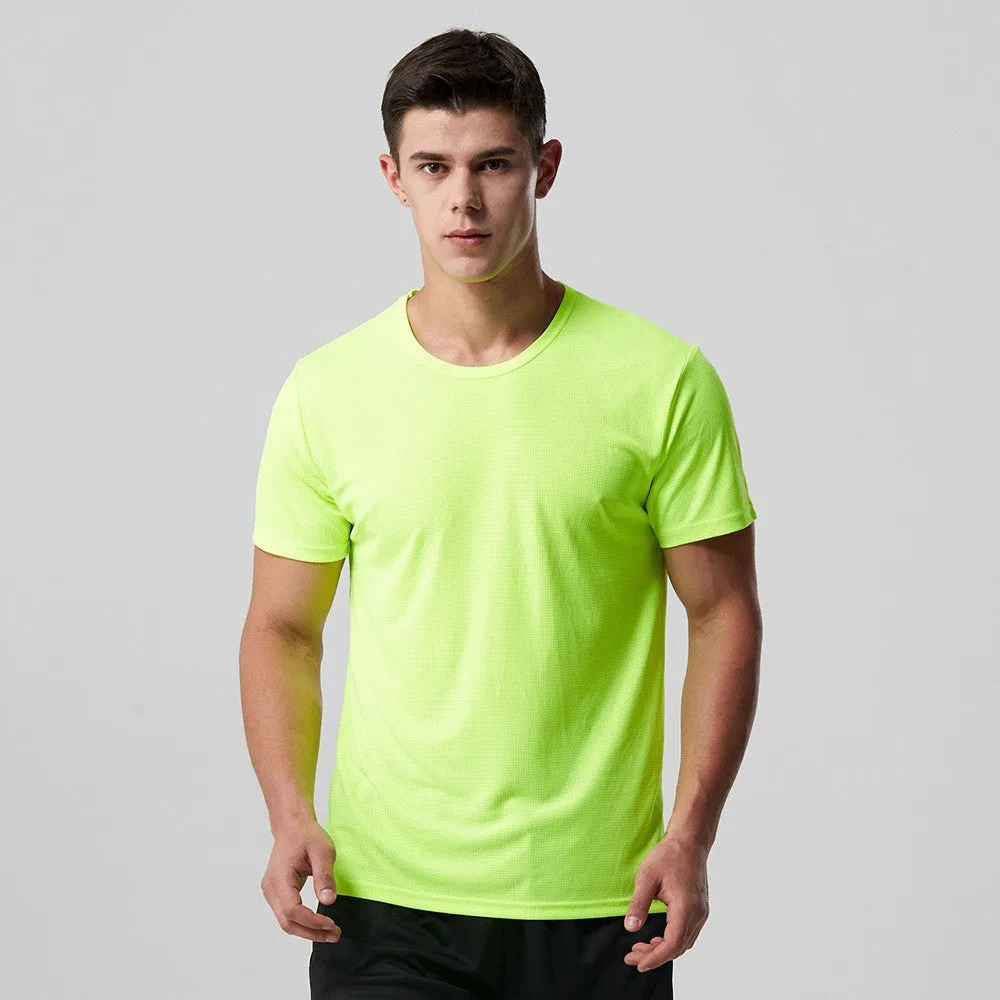 Men quick dry slim fit T-shirt short sleeve round neck solid colour running top