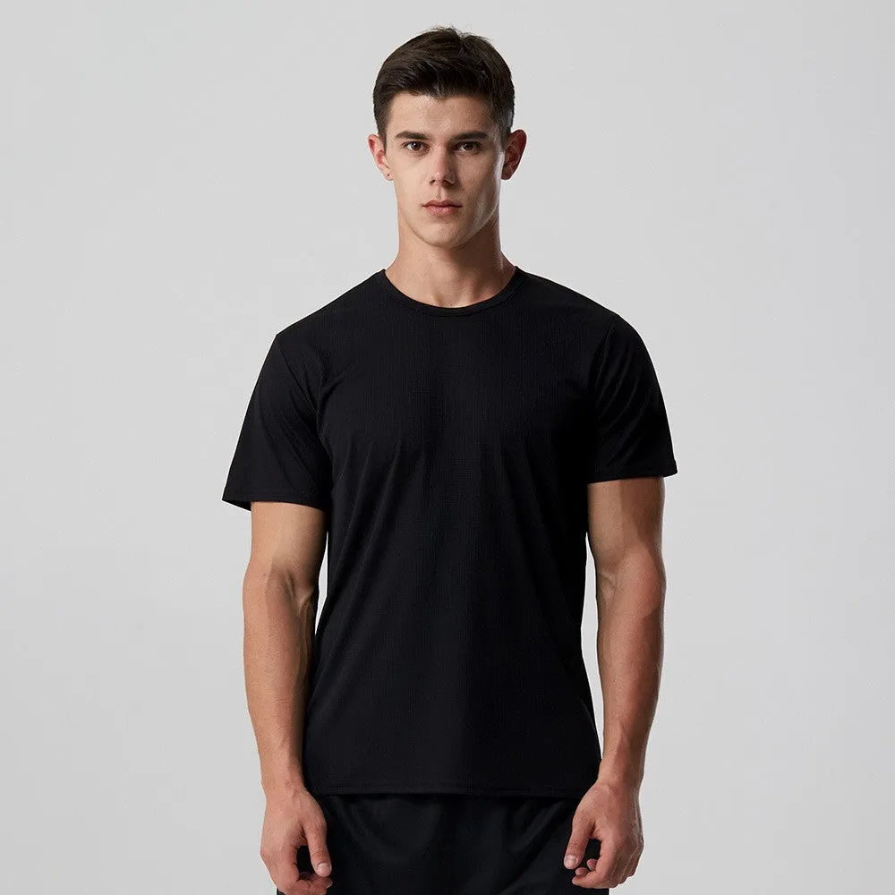 Men quick dry slim fit T-shirt short sleeve round neck solid colour running top