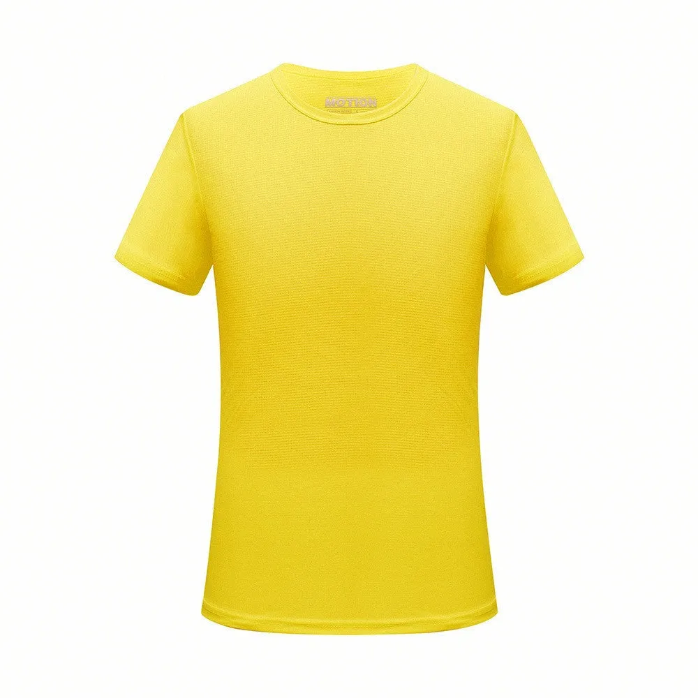 Men quick dry slim fit T-shirt short sleeve round neck solid colour running top