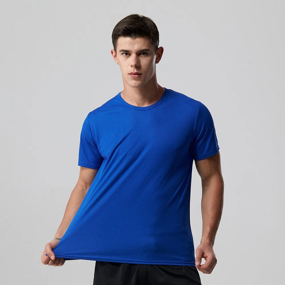 Men quick dry slim fit T-shirt short sleeve round neck solid colour running top