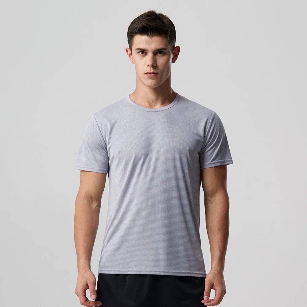 Men quick dry slim fit T-shirt short sleeve round neck solid colour running top