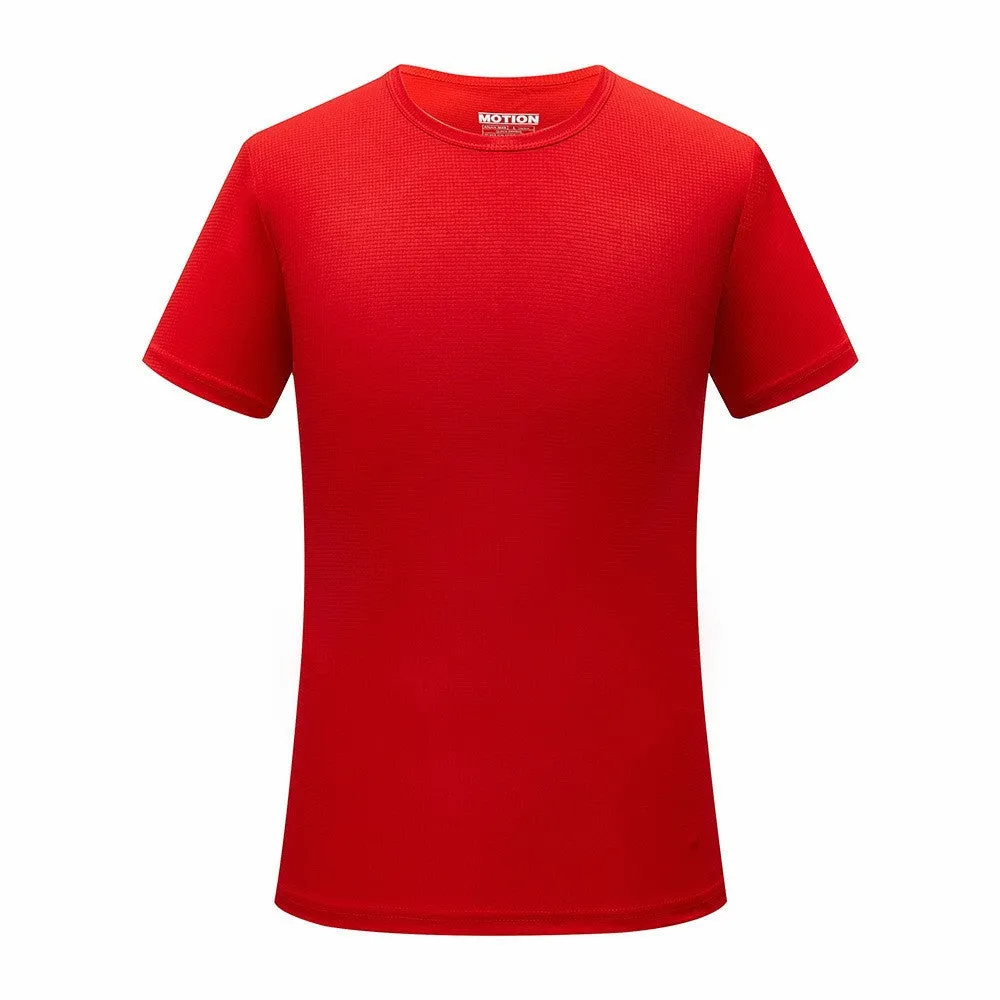 Men quick dry slim fit T-shirt short sleeve round neck solid colour running top