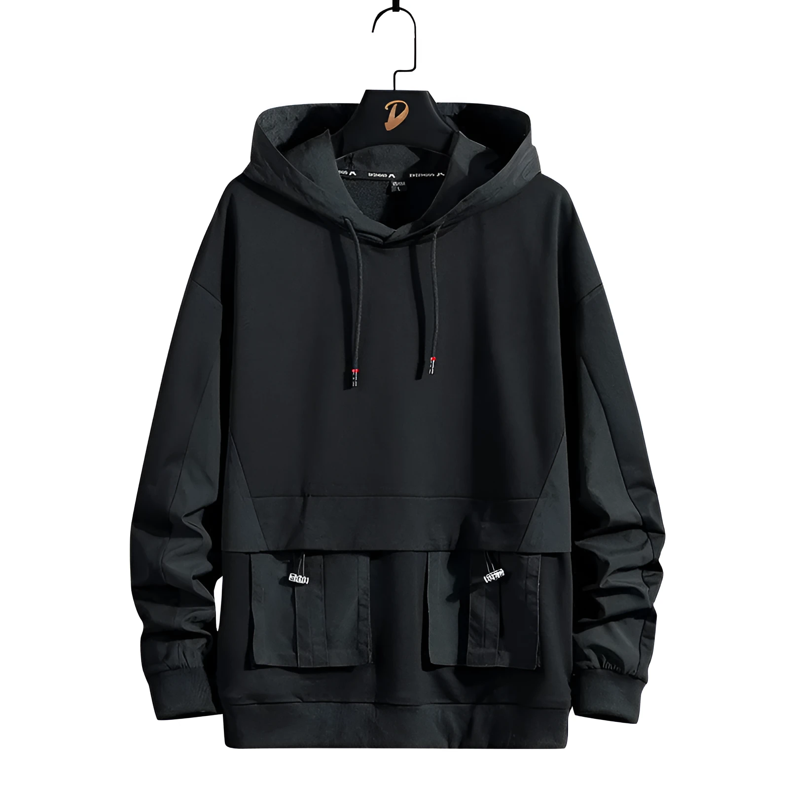 Men's Cotton Pullover Hoodie with Standing Collar Long Sleeves Athletic Style Loose Fit for Spring Autumn Leisure Daily Wear Black