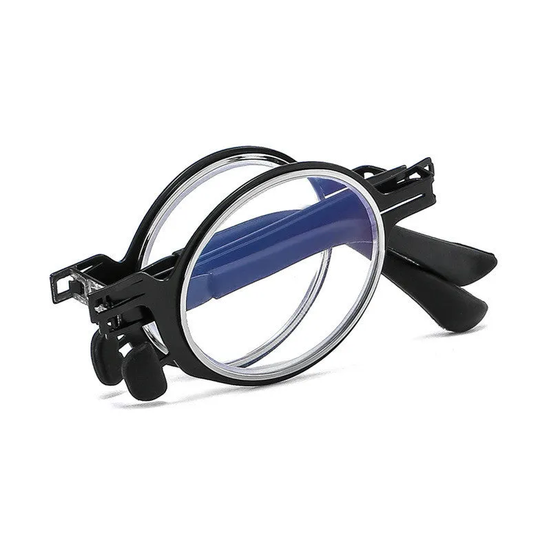 Folding portable reading glasses with metal full frame in black and silver colours for small faces