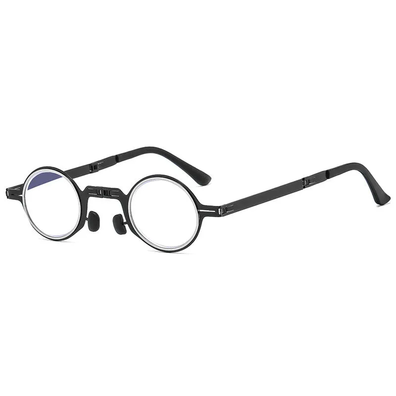 Folding portable reading glasses with metal full frame in black and silver colours for small faces