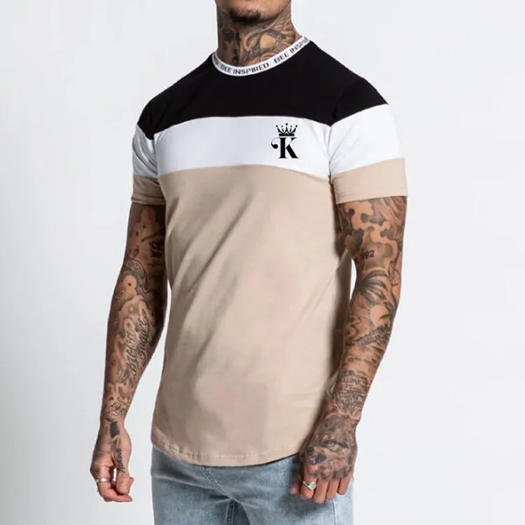 Casual round neck short sleeve digital printing top in apricot, slim fit polyester fabric