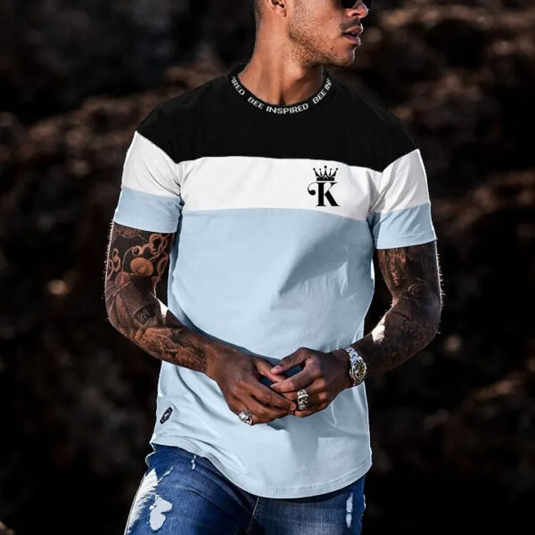 Casual round neck short sleeve digital printing top in apricot, slim fit polyester fabric
