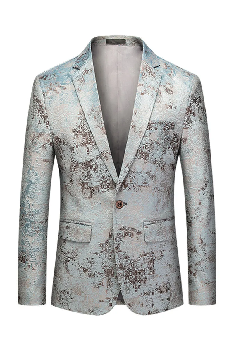 Men's casual blazer in graphic colour with suit collar, single button front, and slim fit silhouette
