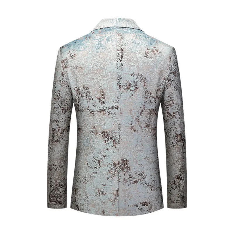 Men's casual blazer in graphic colour with suit collar, single button front, and slim fit silhouette