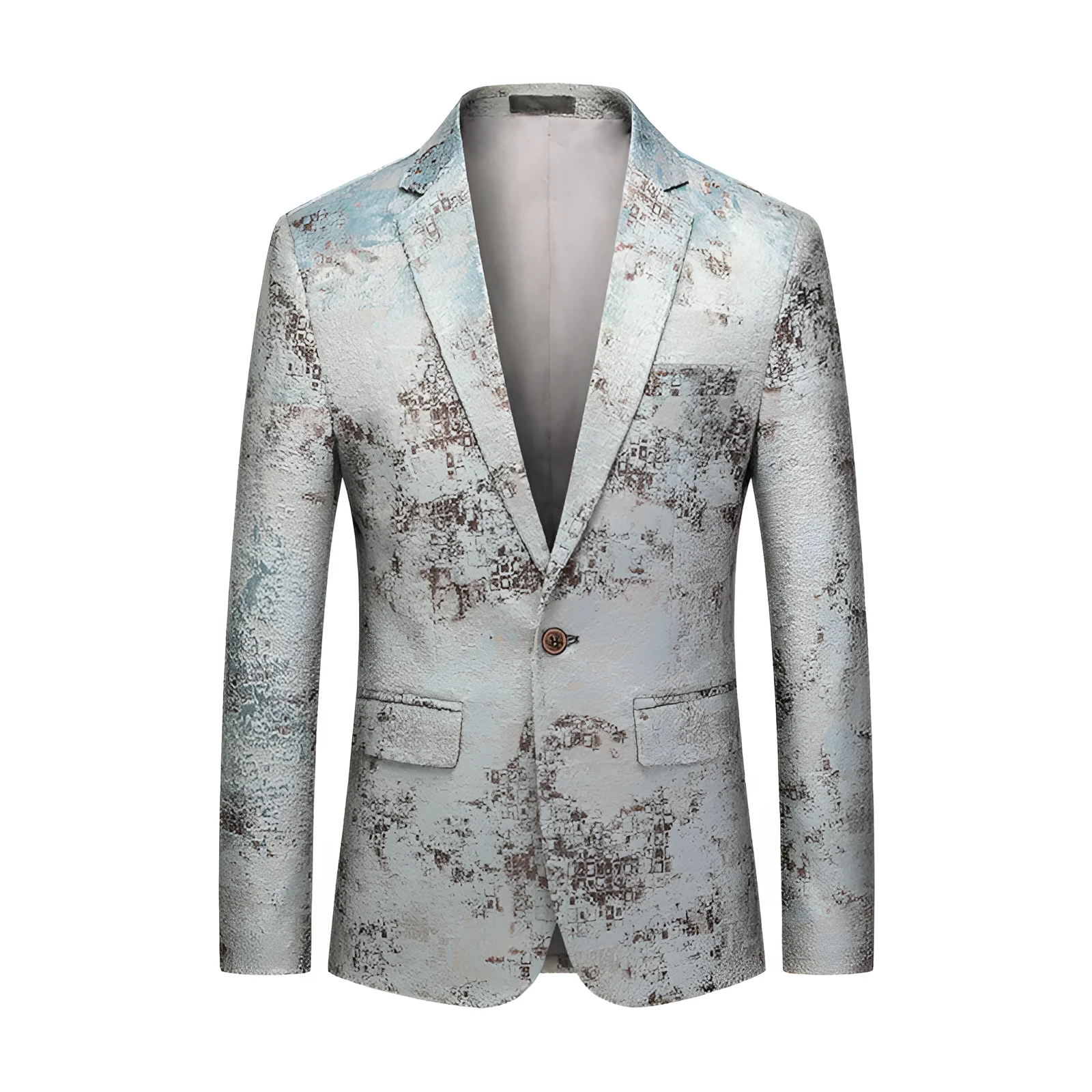 Men's casual blazer in graphic colour with suit collar, single button front, and slim fit silhouette
