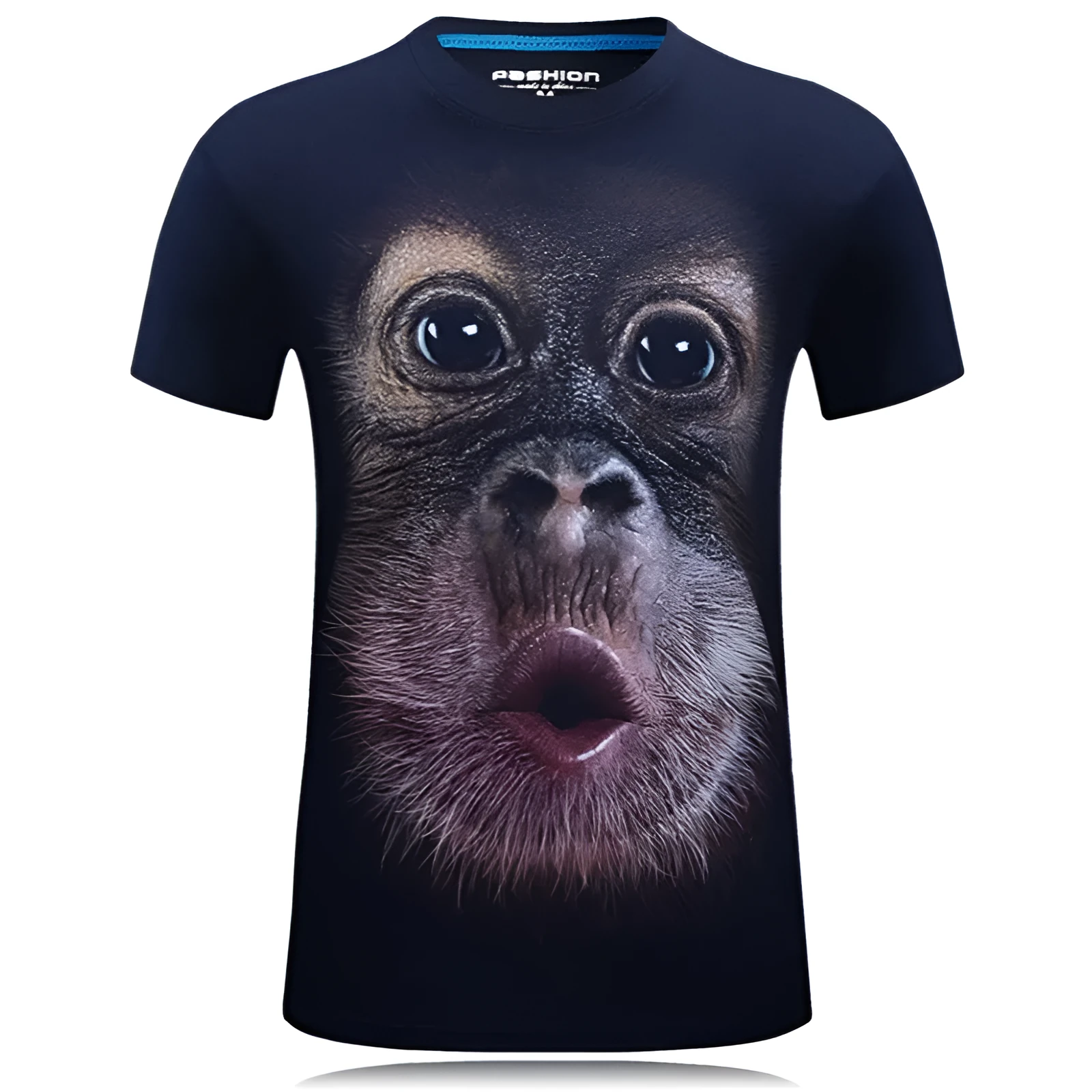 Men's short sleeve 3D gorilla print cotton t-shirt in black, straight fit, size M