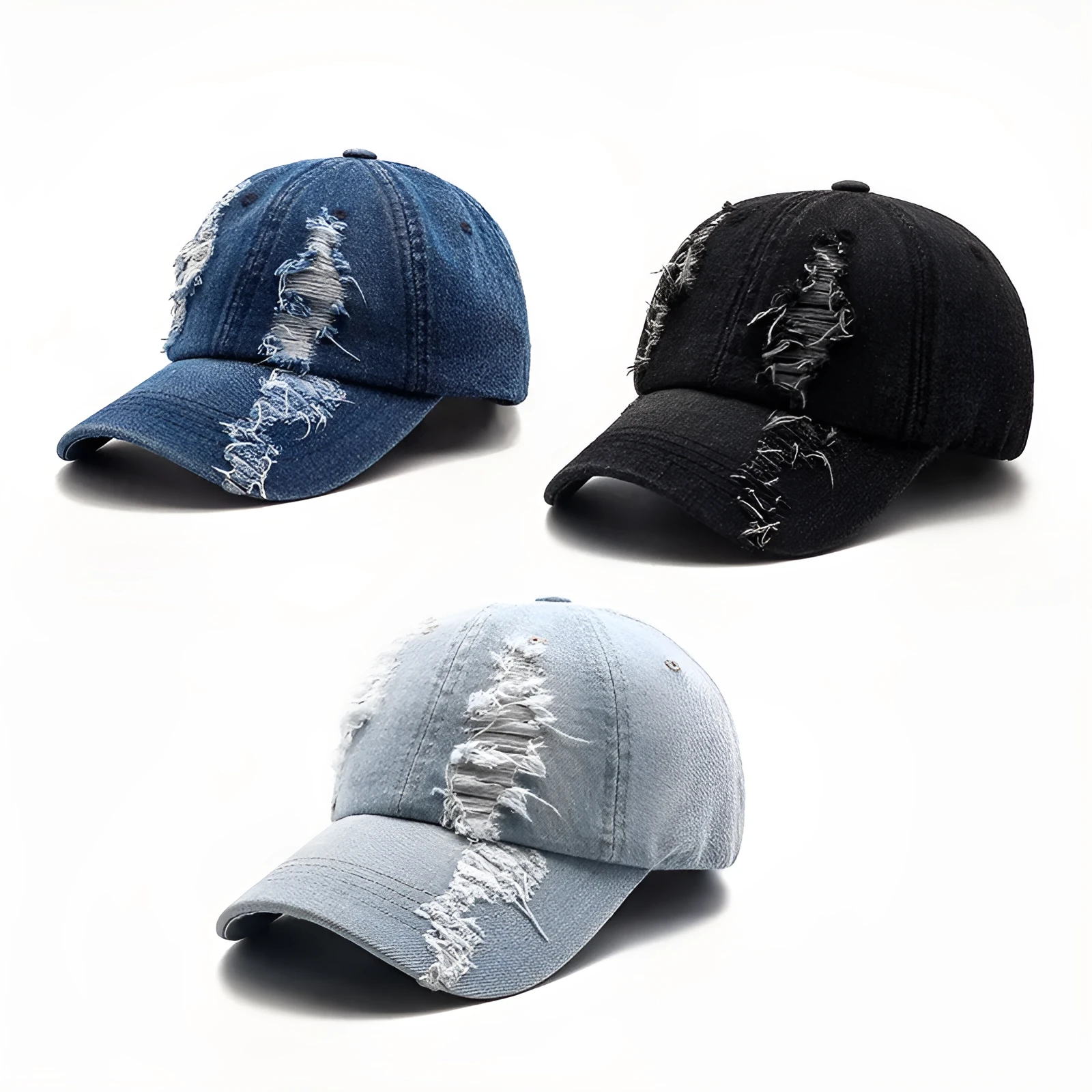 Men's washed cotton cowboy baseball cap in black blue and light blue size M 56-58cm