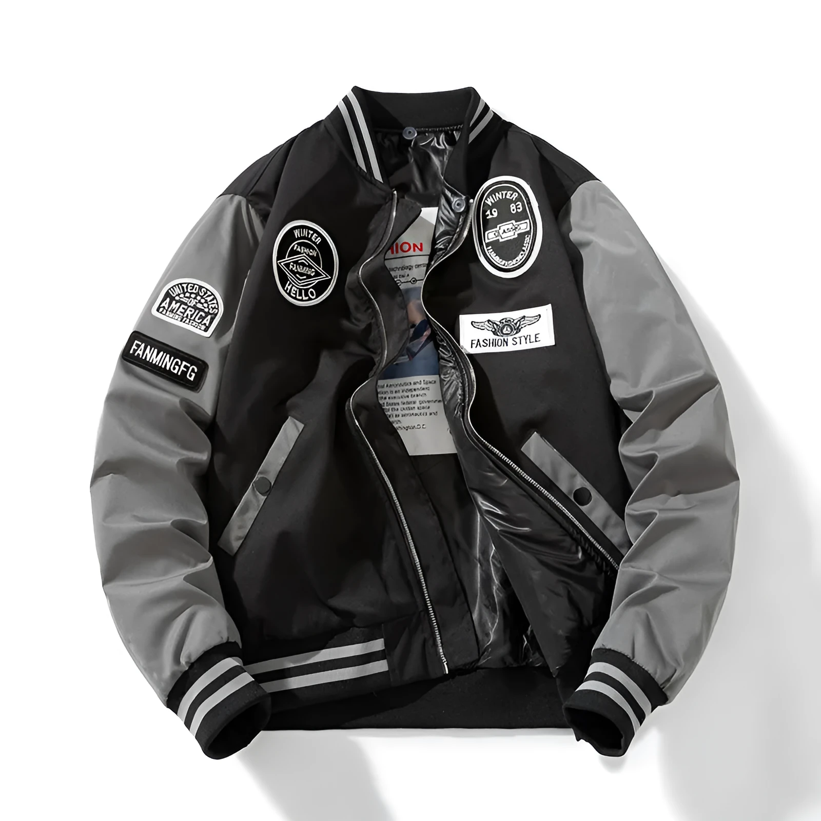 Men's thick loose pilot cotton-padded coat in black hood style polyester fabric winter outerwear