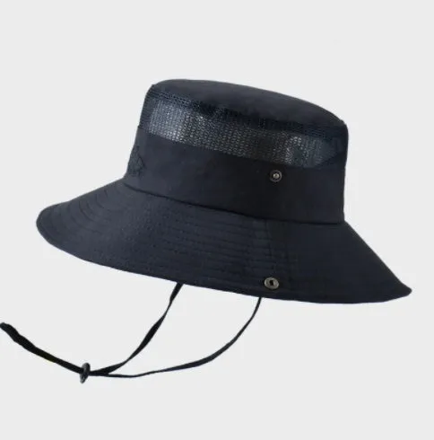 Solid colour big brim sun hat with breathable mesh for outdoor mountaineering protection in army green