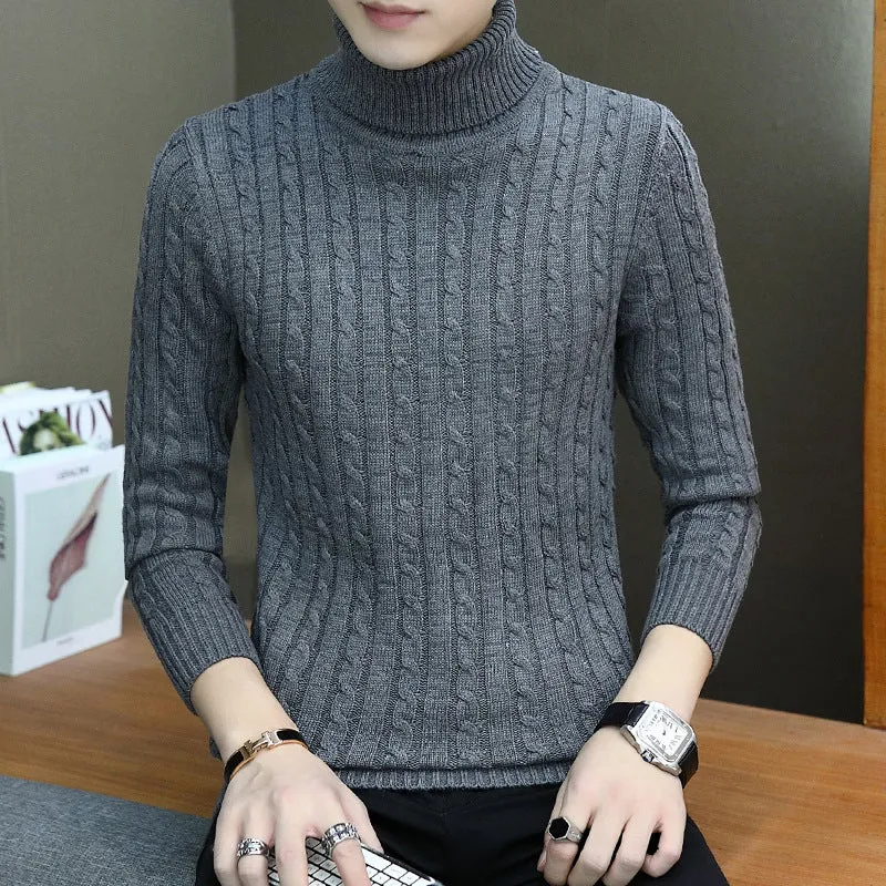 Men's slim-fit high neck long sleeve sweater in cotton blend viscose, available in 12 colours
