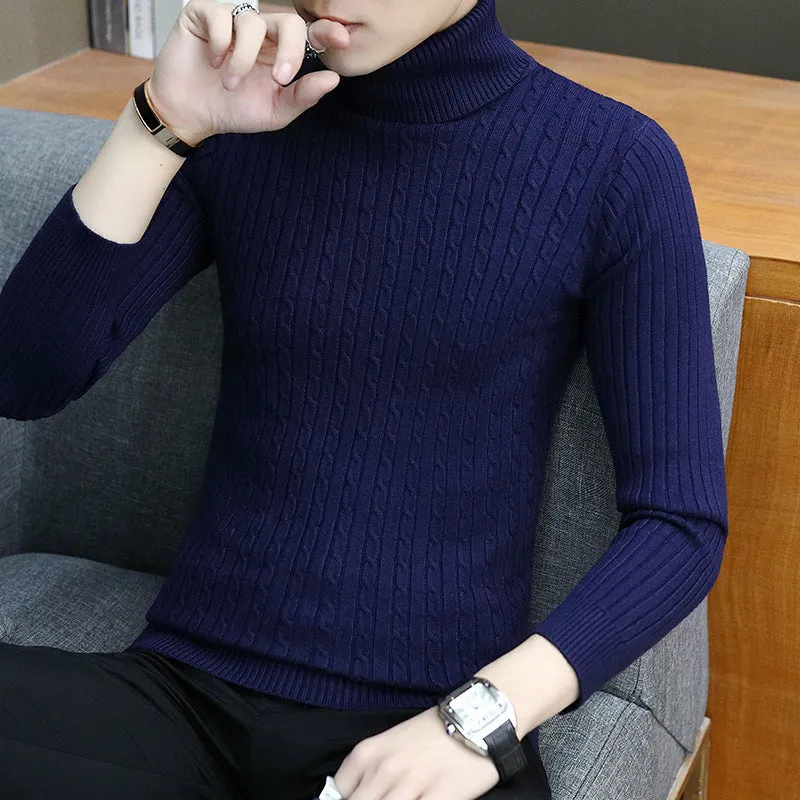 Men's slim-fit high neck long sleeve sweater in cotton blend viscose, available in 12 colours
