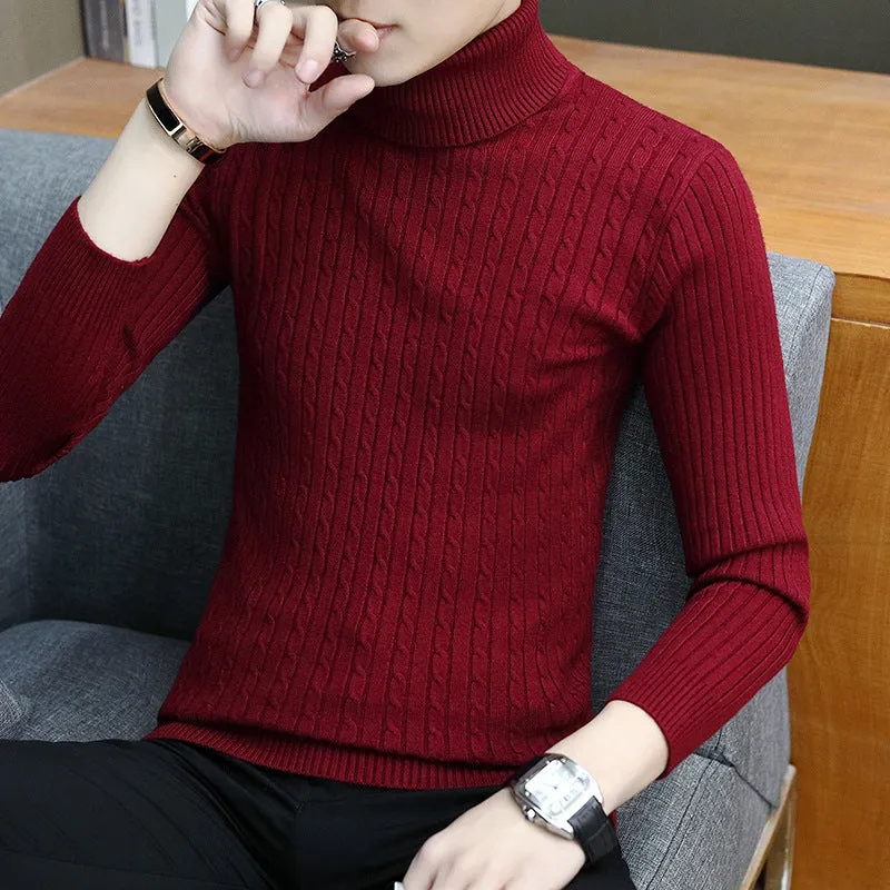 Men's slim-fit high neck long sleeve sweater in cotton blend viscose, available in 12 colours