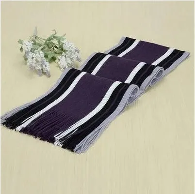 Fringed cotton scarf in solid colour with stripe pattern, 180cm length, 23cm width, laid flat on neutral background