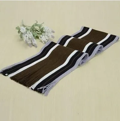 Fringed cotton scarf in solid colour with stripe pattern, 180cm length, 23cm width, laid flat on neutral background