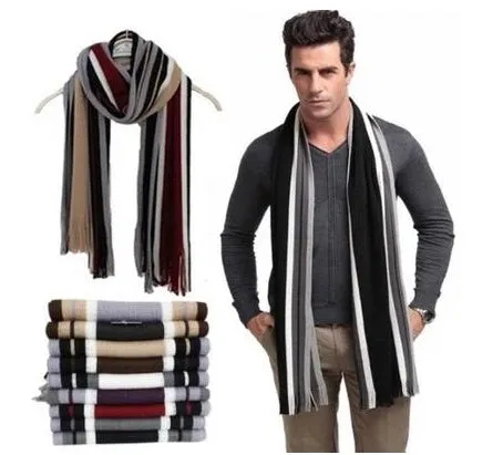 Fringed cotton scarf in solid colour with stripe pattern, 180cm length, 23cm width, laid flat on neutral background