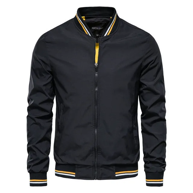 Men's striped zip-up jacket with pockets, badge detail, in Army Green colour