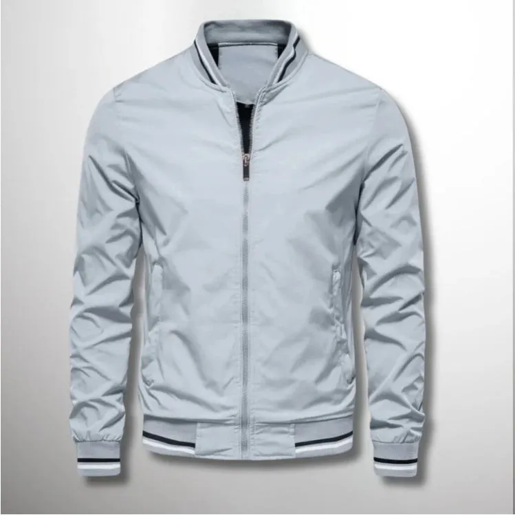 Men's striped zip-up jacket with pockets, badge detail, in Army Green colour