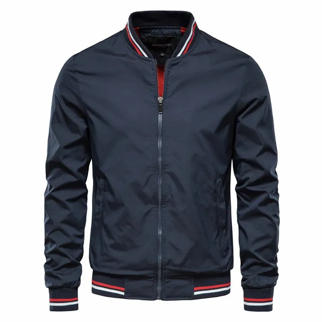 Men's striped zip-up jacket with pockets, badge detail, in Army Green colour