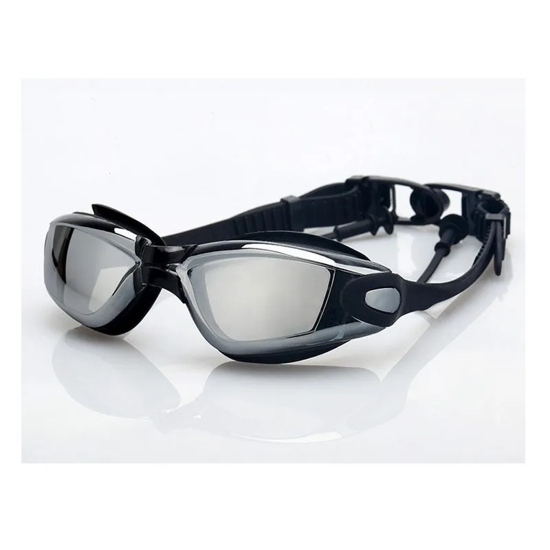 Swimming goggles with polycarbonate PC anti-fog lens and silicone strap in blue