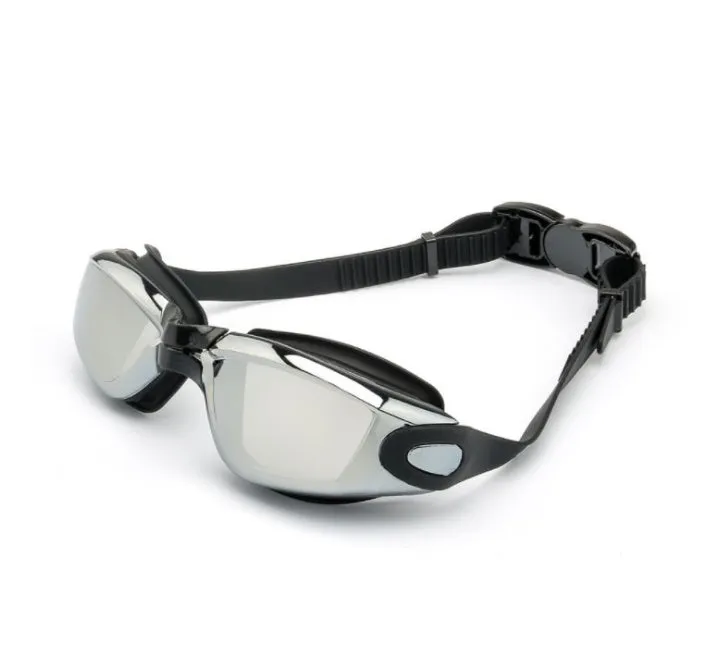 Swimming goggles with polycarbonate PC anti-fog lens and silicone strap in blue