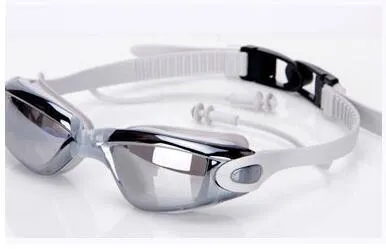 Swimming goggles with polycarbonate PC anti-fog lens and silicone strap in blue