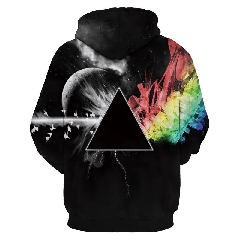 Unisex 3D printed hoodie with sun refraction splash paint design and big front pockets