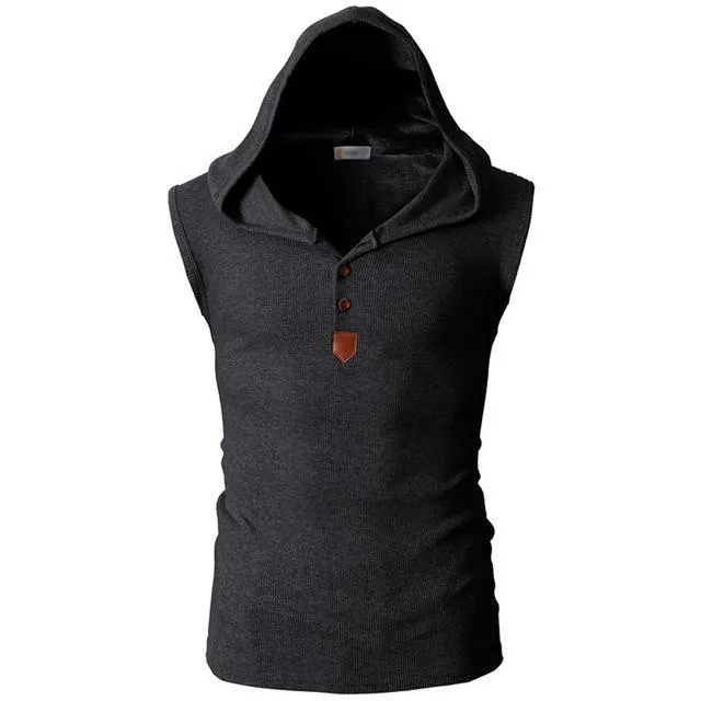 Eminem sleeveless hoodie for men in solid colour, slim fit pullover with hood, cotton blend summer top