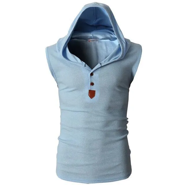 Eminem sleeveless hoodie for men in solid colour, slim fit pullover with hood, cotton blend summer top