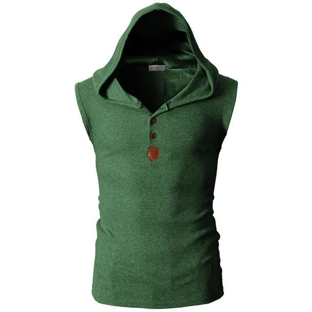 Eminem sleeveless hoodie for men in solid colour, slim fit pullover with hood, cotton blend summer top