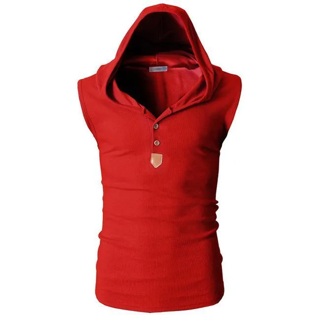 Eminem sleeveless hoodie for men in solid colour, slim fit pullover with hood, cotton blend summer top